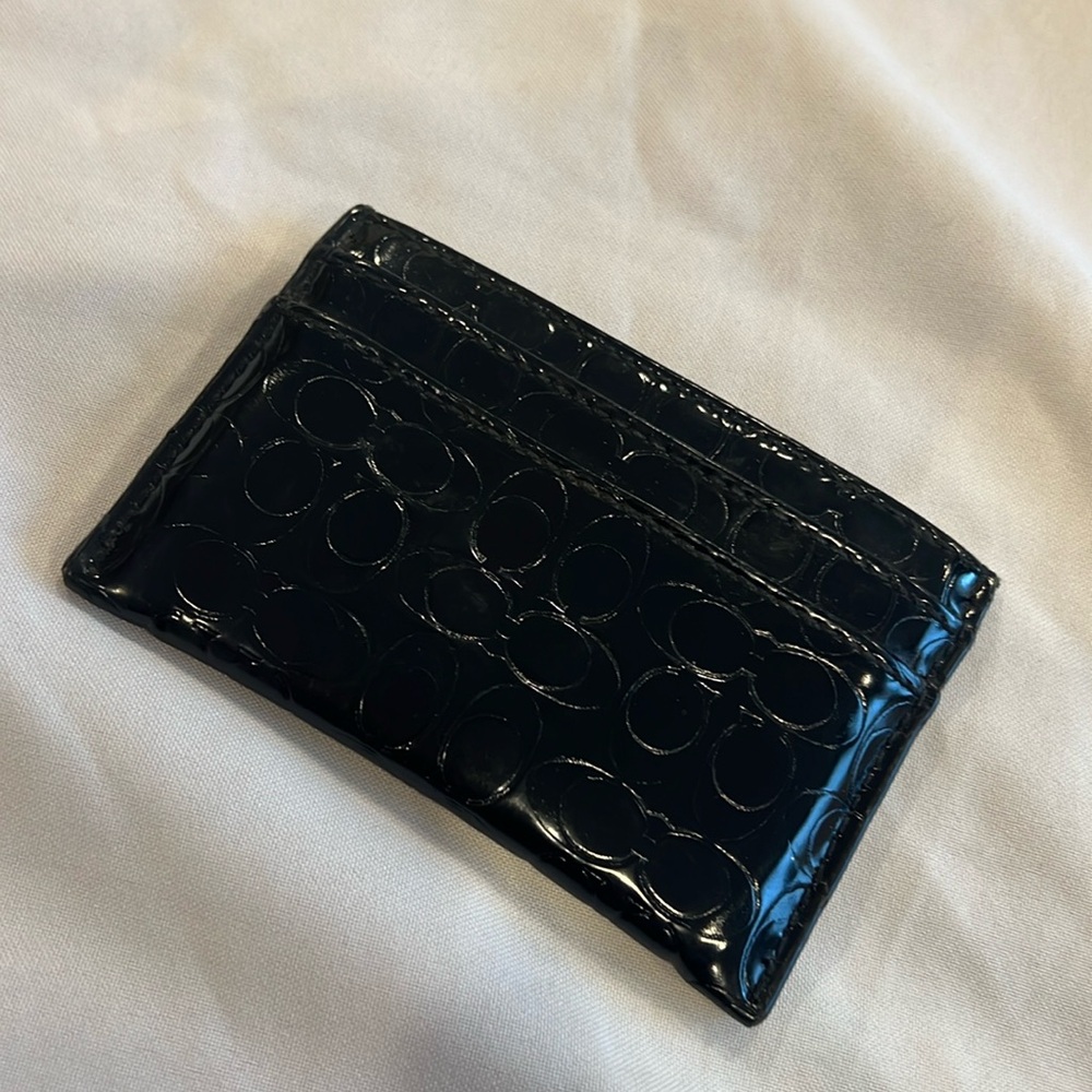 Coach Signature Black Patent Leather Card Case